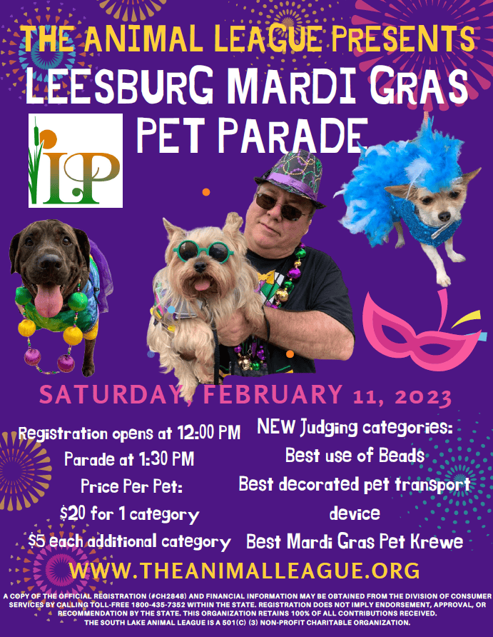 The Animal League Presents Leesburg Mardi Gras Pet Parade 2023 The