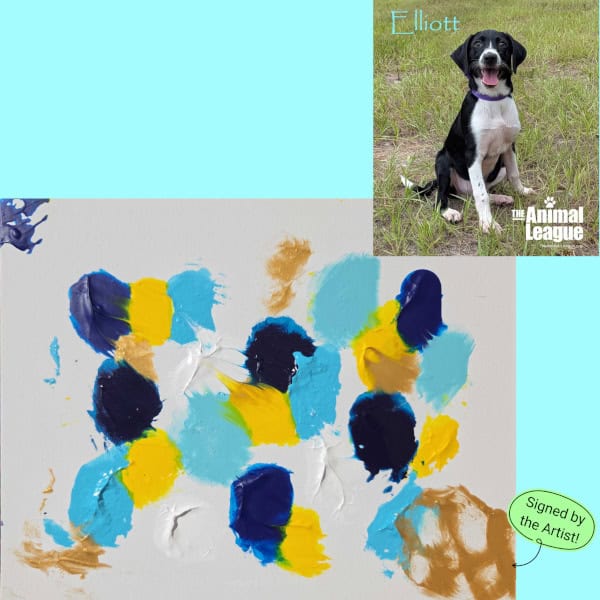 Elliott's painting is filled with delicate blue, white and yellow spots.