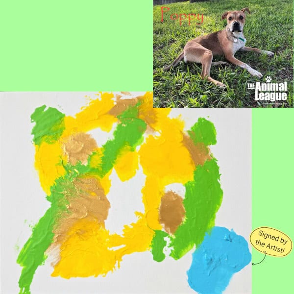 Poppy's painting resembles a wreath in green, yellow and brown.